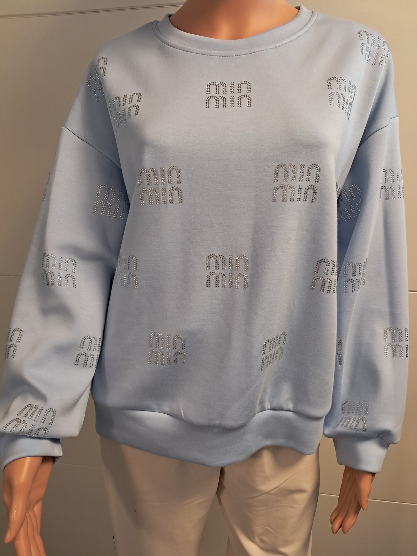 Sweatshirt mit Strass Schrift Druck