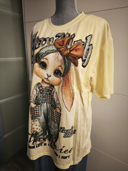 Zuckersüßes T-Shirt mit Motiv und bunt angepassten Strasssteinen bis 44/46 tragbar