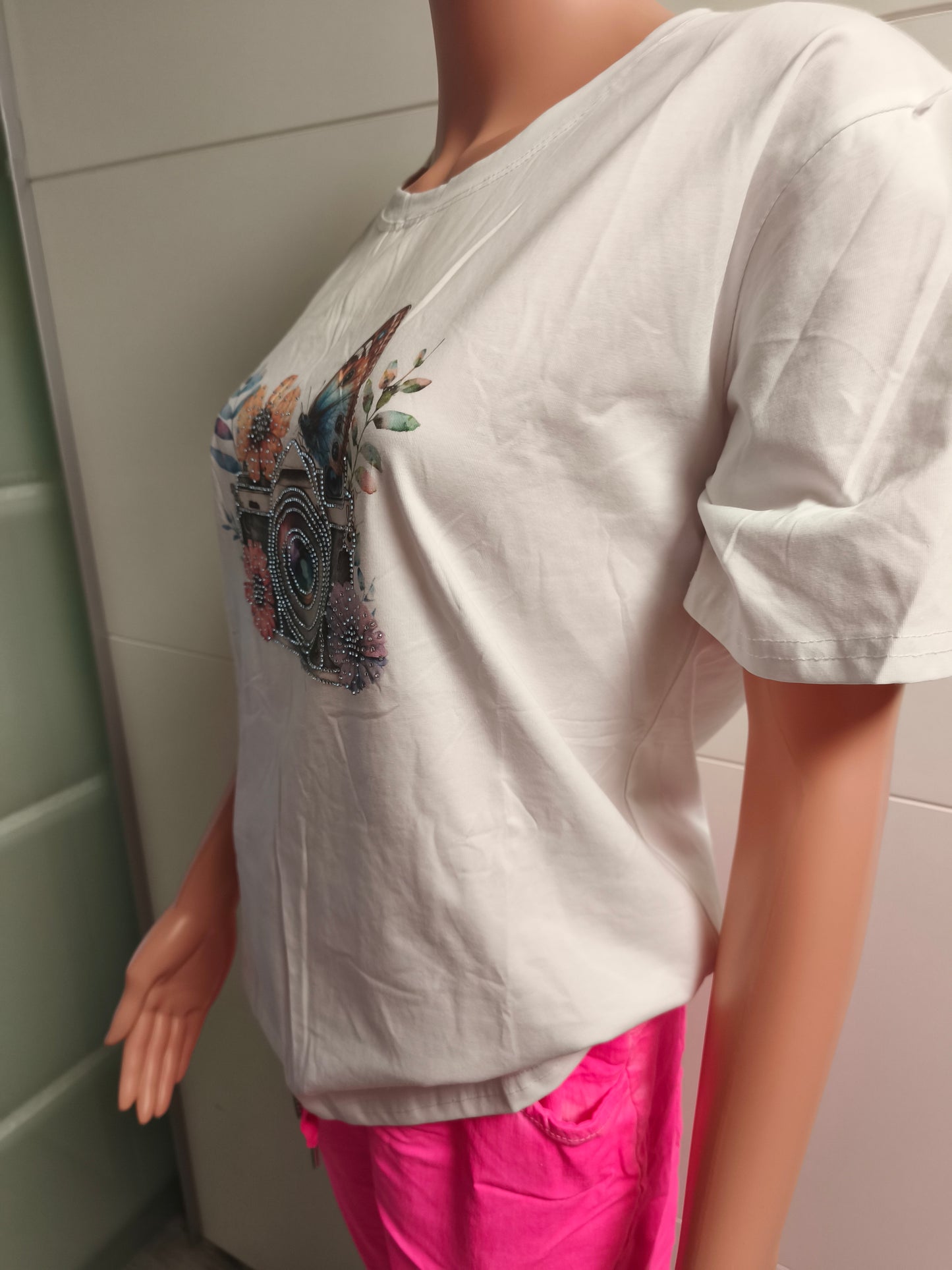 T-Shirt Schmetterling mit Strass bis Größe 40 tragbar
