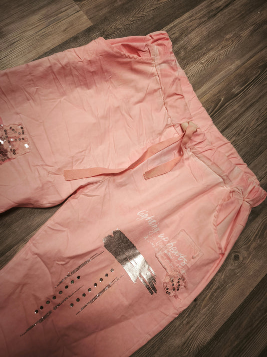 Bequeme Stretch Hose mit Strass/Pailletten bis Gr. 48/50 tragbar