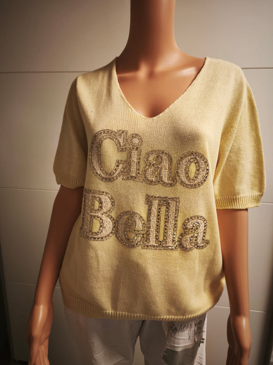 Ciao Bella Strick T-Shirt mit Strass bis 44 tragbar