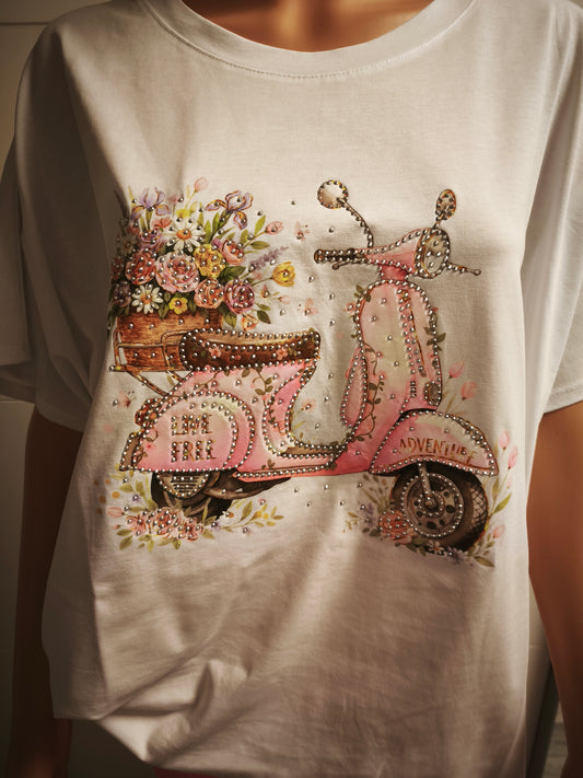 T-Shirt mit Druck und Strasssteinen bis 48 tragbar