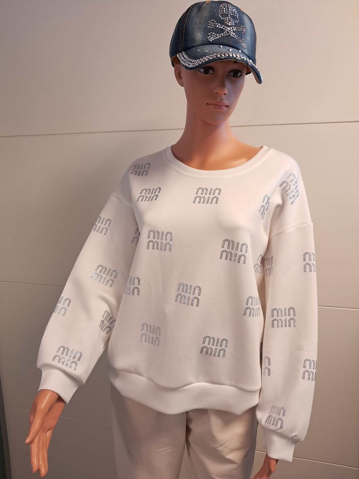 Sweatshirt mit Strass Schrift Druck