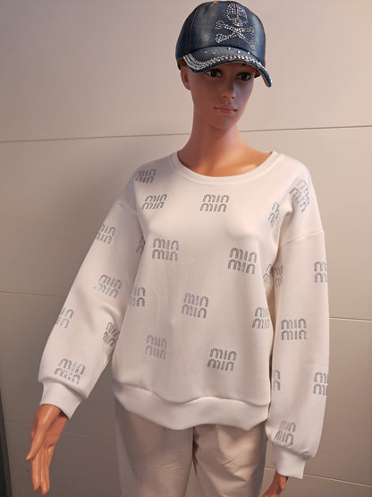 Sweatshirt mit Strass Schrift Druck