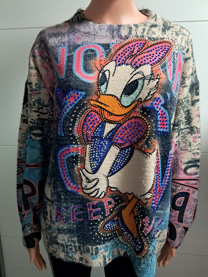 Dicker Strick Pullover mit Daisy Duck bis 44/46 tragbar