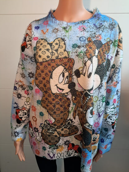 Dicker Strick Pullover mit Micky und Minnie bis 44/46 tragbar