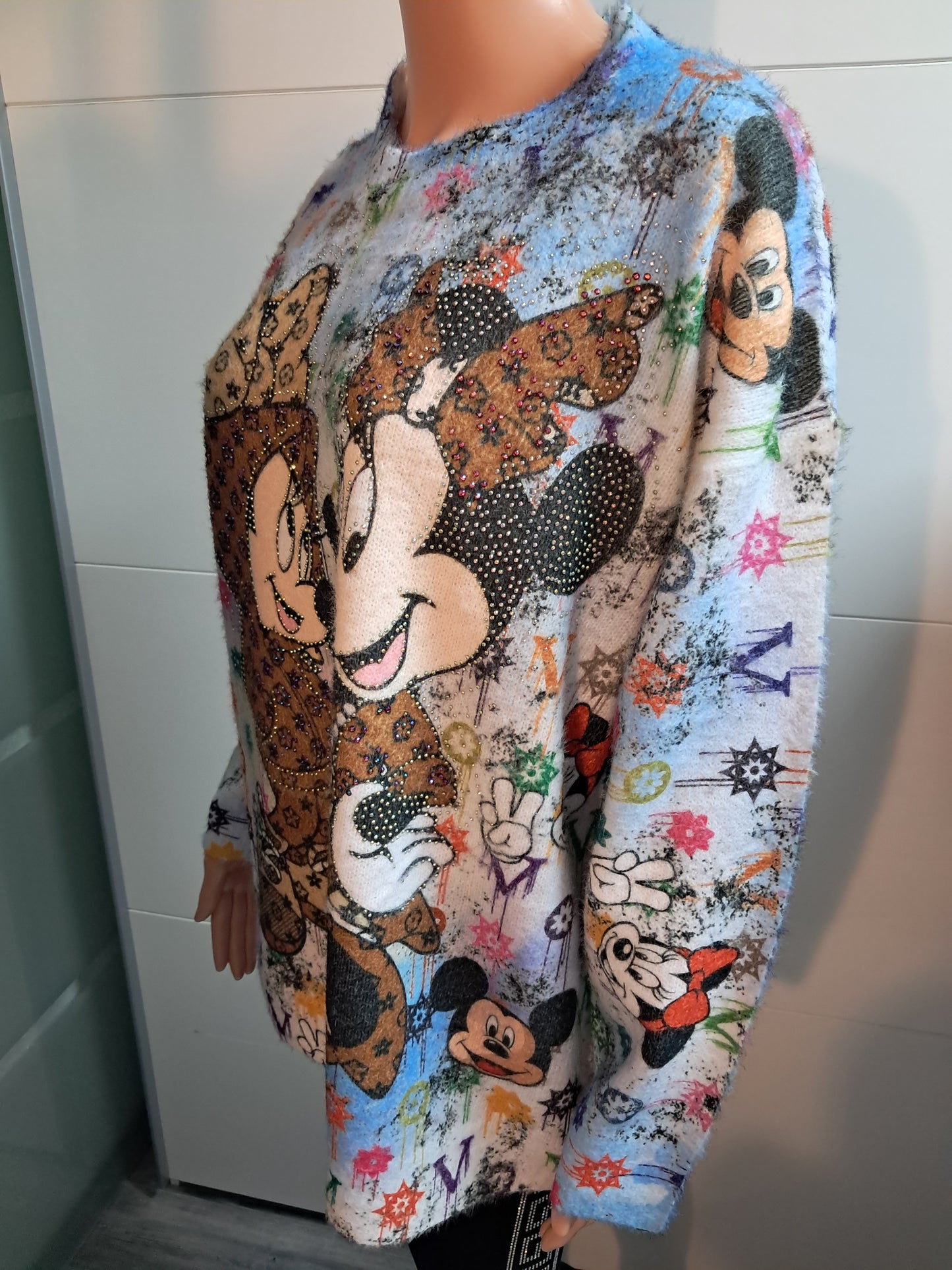 Dicker Strick Pullover mit Micky und Minnie bis 44/46 tragbar