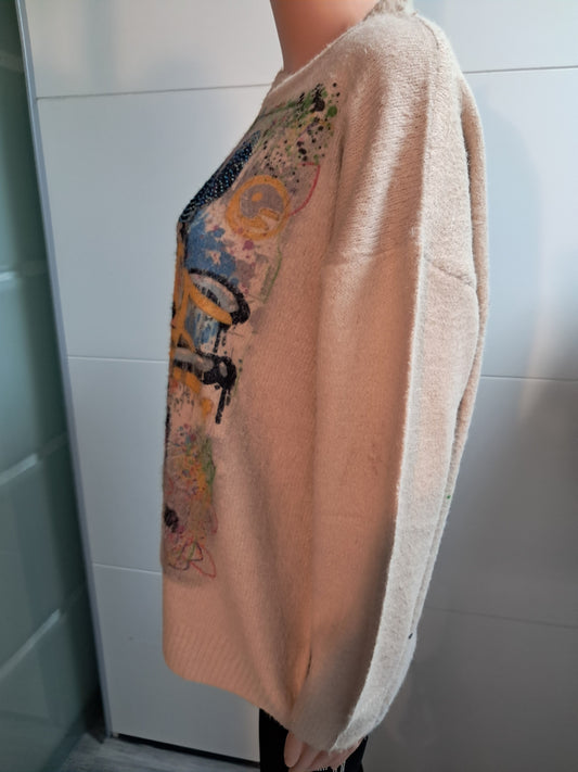 Dicker Strick Pullover mit Motiv bis 44/46 tragbar