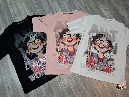 T-Shirt Mädchen mit Strass bis 42 tragbar