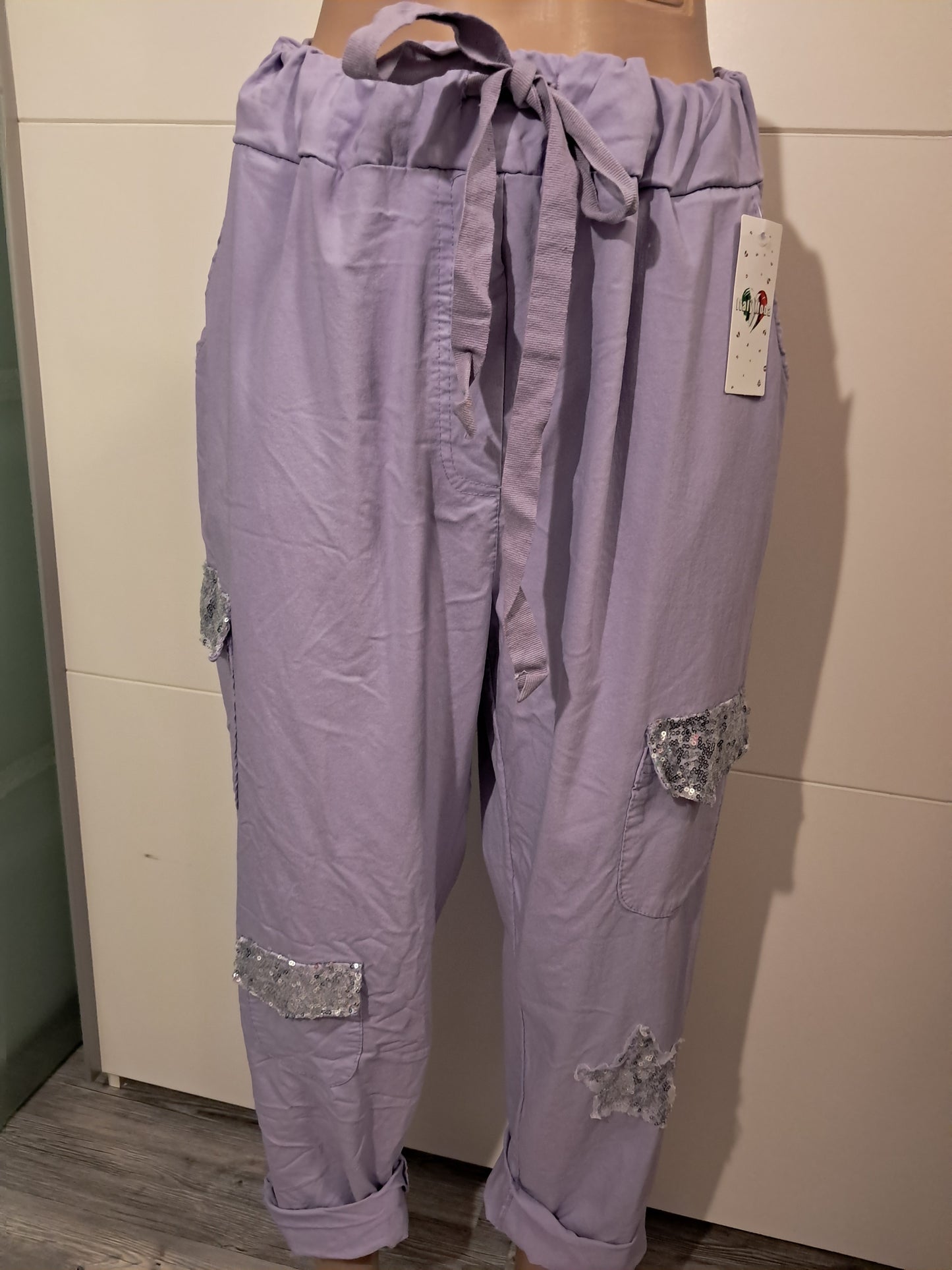 Stretch Hose mit vielen Taschen und Pailetten XXL