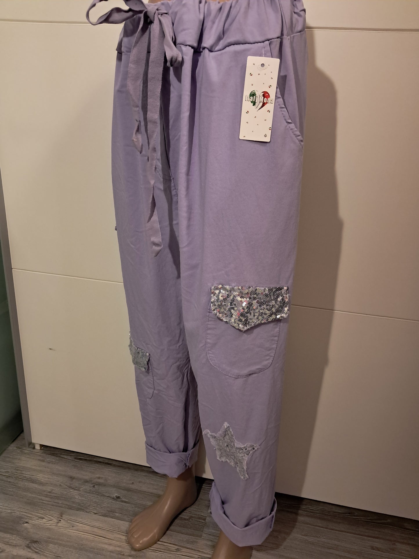 Stretch Hose mit vielen Taschen und Pailetten XXL