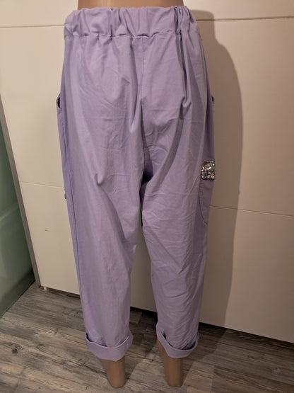 Stretch Hose mit vielen Taschen und Pailetten XXL