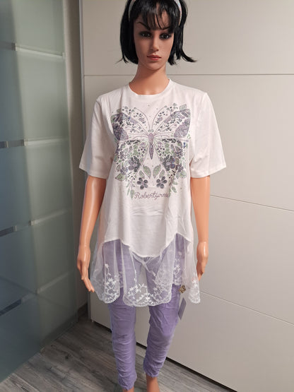 T-Shirt mit Spitzensaum und Strass bis 44 tragbar