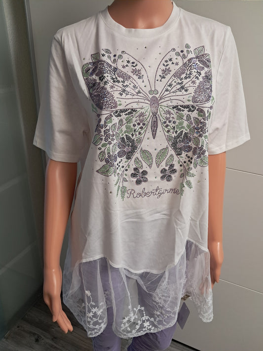 T-Shirt mit Spitzensaum und Strass bis 44 tragbar