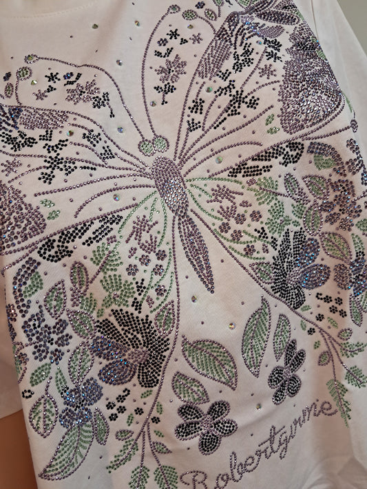 T-Shirt mit Spitzensaum und Strass bis 44 tragbar
