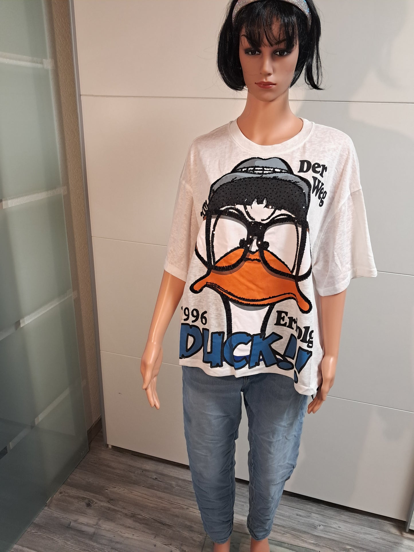 T-Shirt mit Druck und Pailletten bis 44/46 tragbar