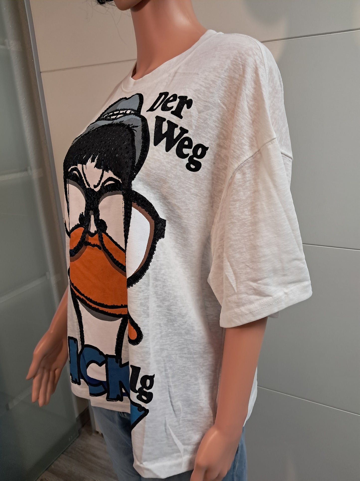 T-Shirt mit Druck und Pailletten bis 44/46 tragbar