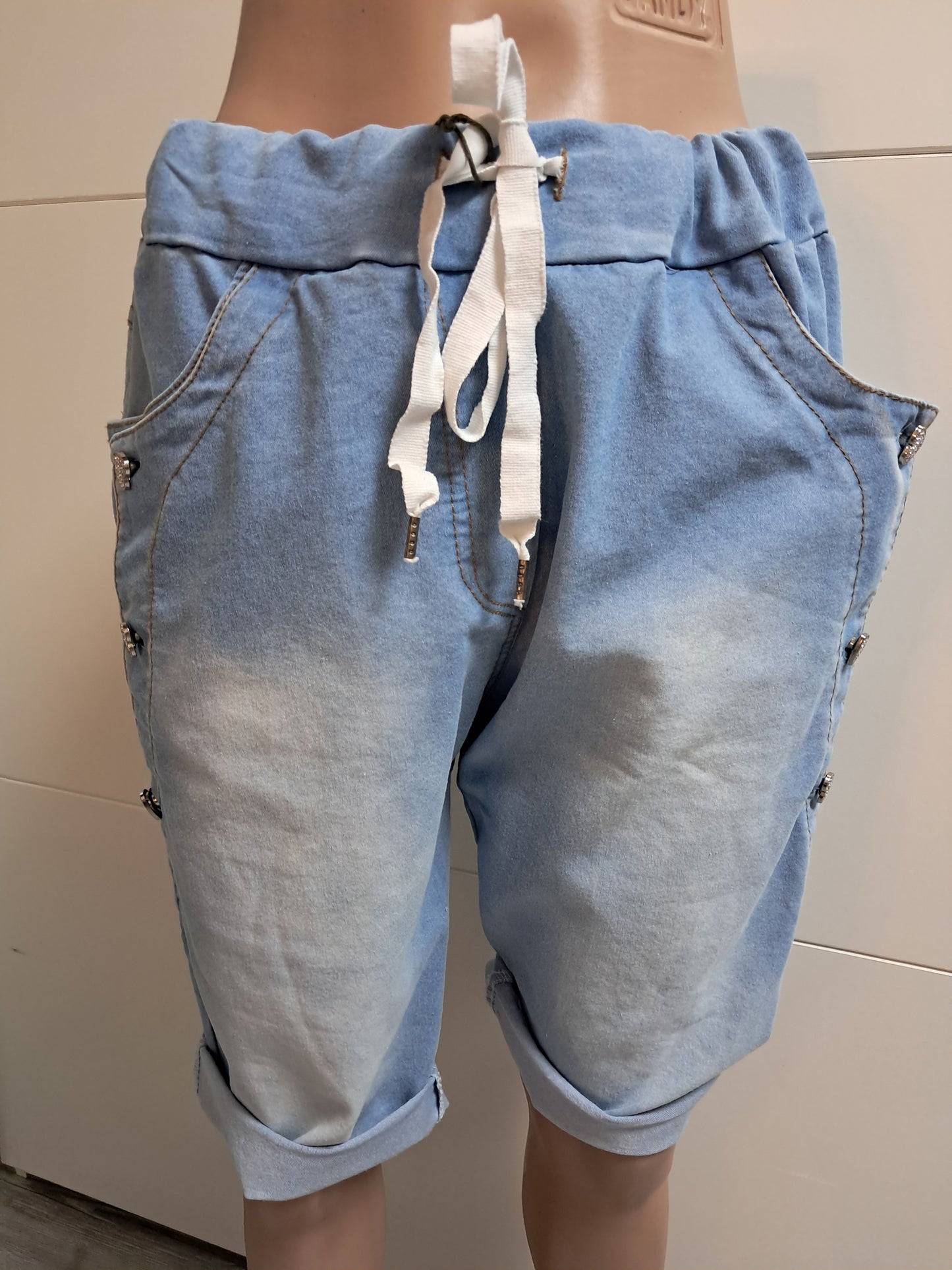 Jeans Bermuda Glitzerherz bis Gr. 42/44 tragbar