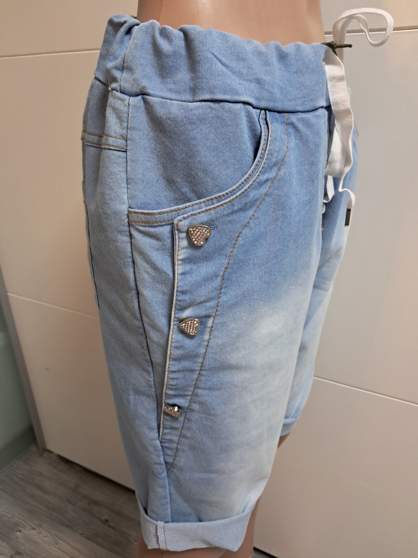 Jeans Bermuda Glitzerherz bis Gr. 42/44 tragbar