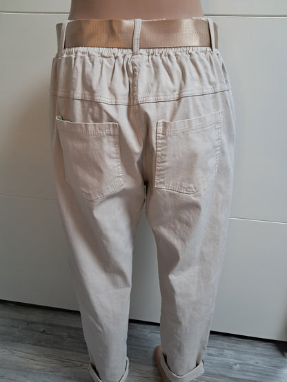 Stretch Hose mit Gürtel und Strass bis 46 tragbar