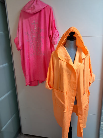 Neon Überwurf Kapuzen Mantel mit Strass bis 48/50 tragbar