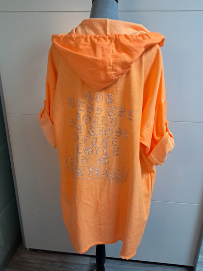 Neon Überwurf Kapuzen Mantel mit Strass bis 48/50 tragbar