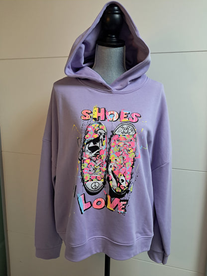 Kapuzen Hoodie Flieder mit Neon Druck bis 46/48 tragbar