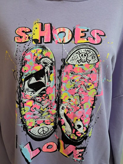 Kapuzen Hoodie Flieder mit Neon Druck bis 46/48 tragbar