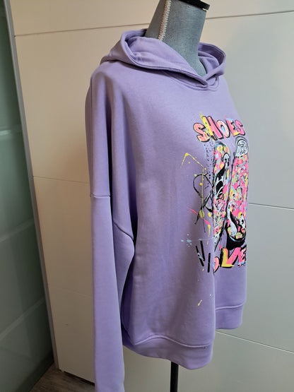 Kapuzen Hoodie Flieder mit Neon Druck bis 46/48 tragbar