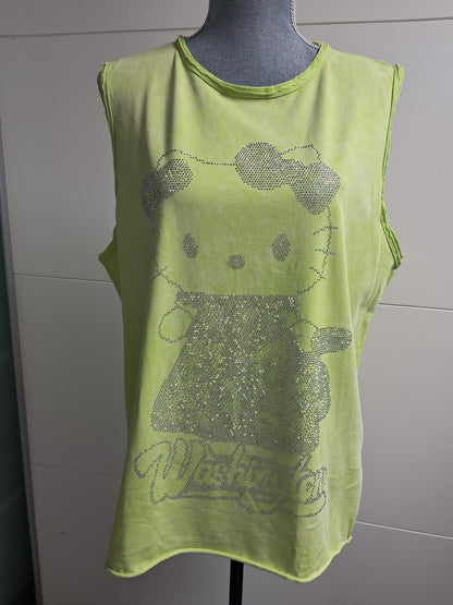 Neon Hellgrün Top mit Strass Motiv bis 46 tragbar