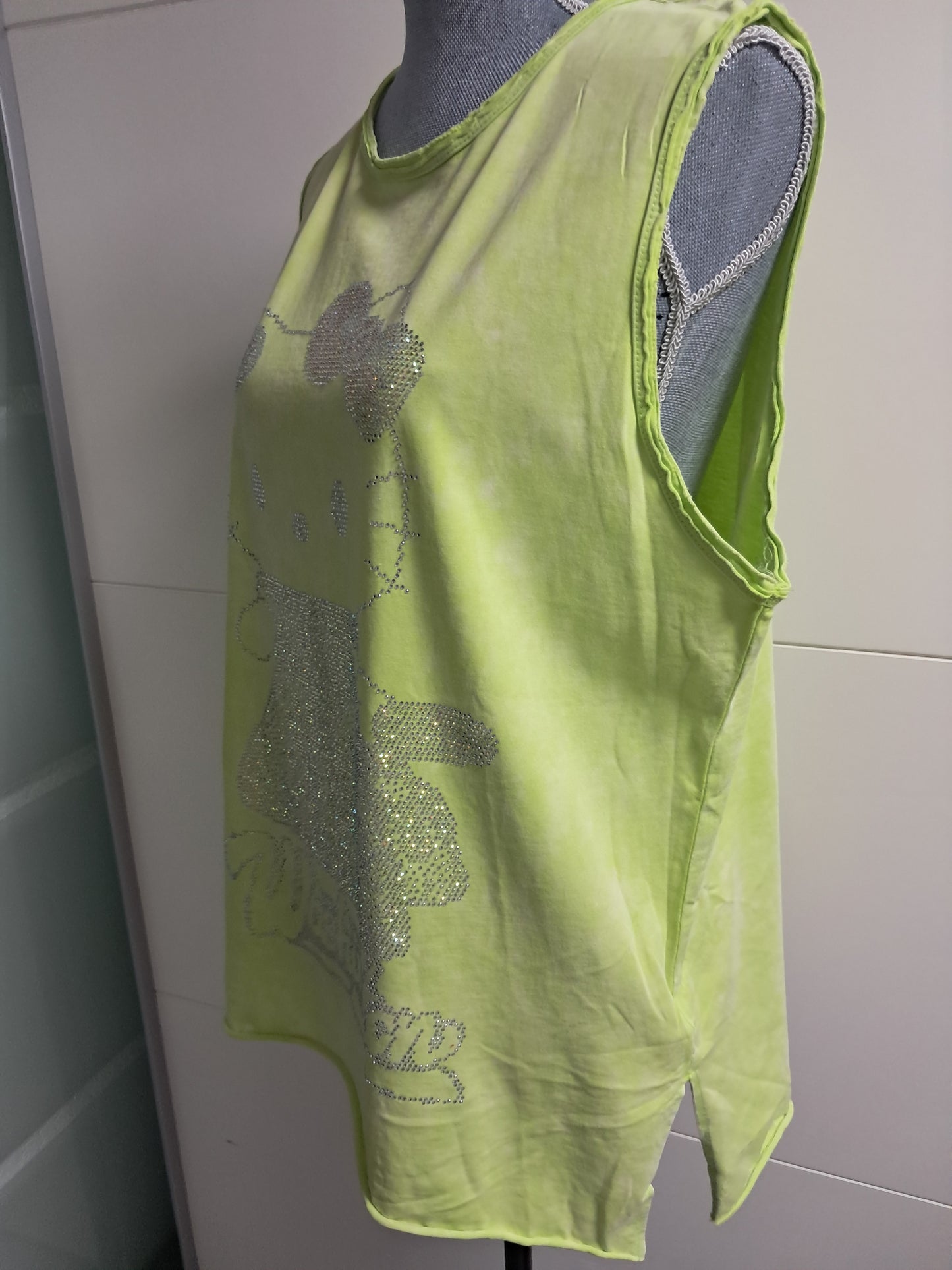 Neon Hellgrün Top mit Strass Motiv bis 46 tragbar