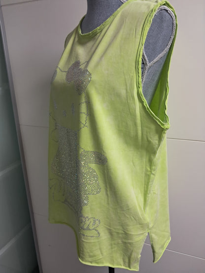 Neon Hellgrün Top mit Strass Motiv bis 46 tragbar