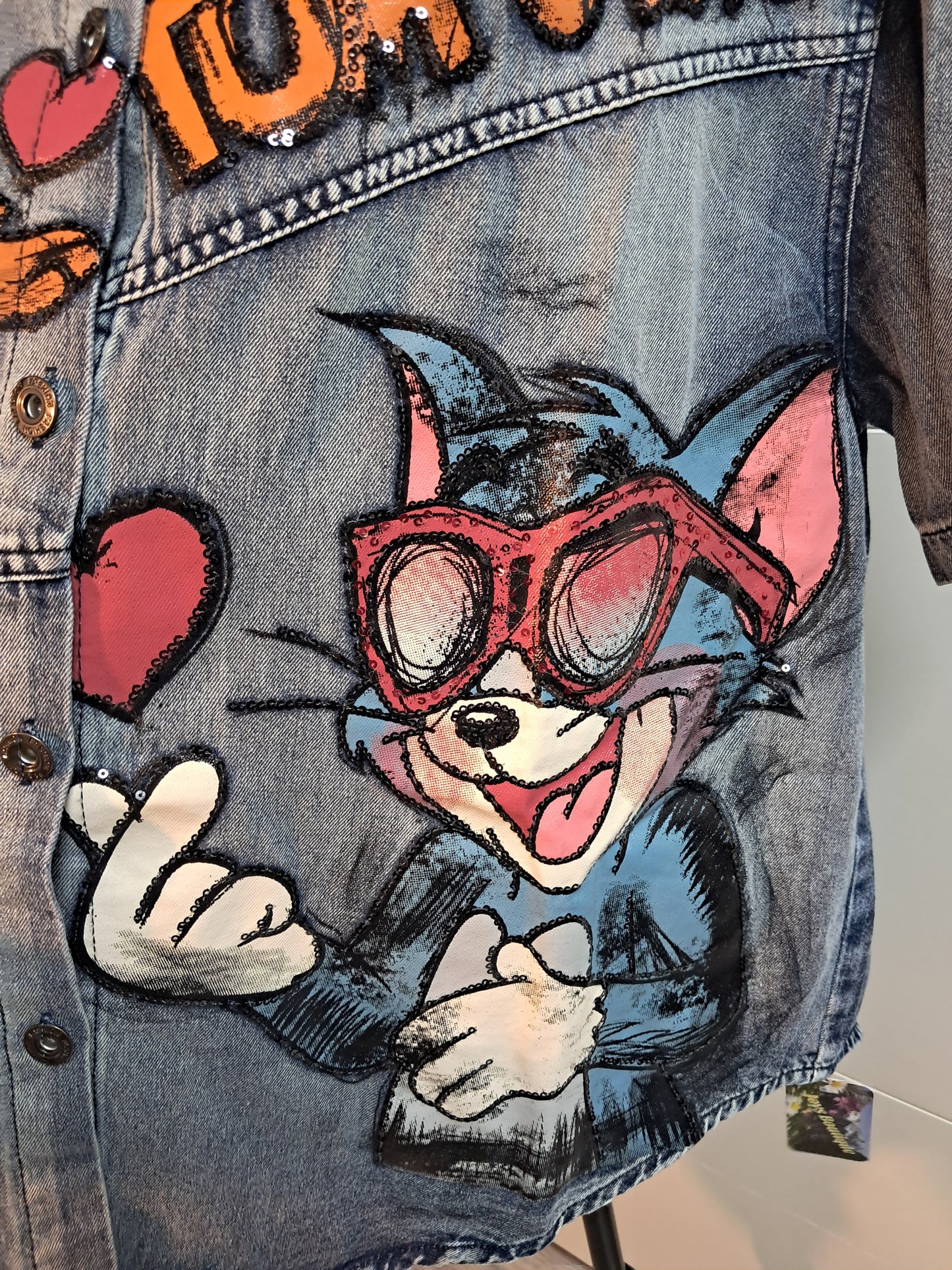 Jeans Hemd mit Druck und Pailletten bis 48 tragbar