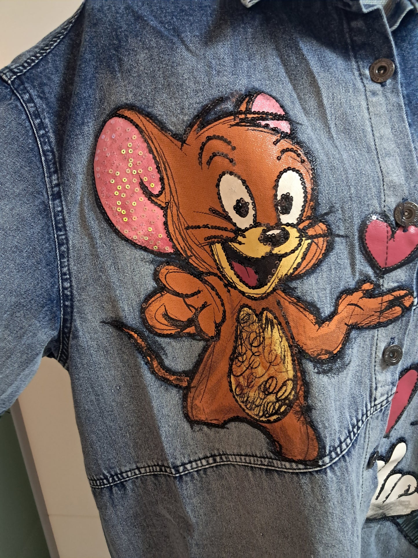 Jeans Hemd mit Druck und Pailletten bis 48 tragbar