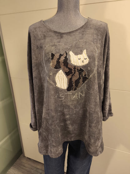 Feincord Pullover mit Pailletten und Strass