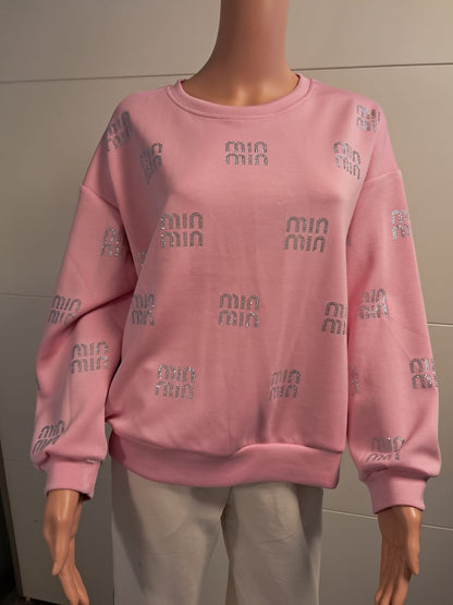 Sweatshirt mit Strass Schrift Druck