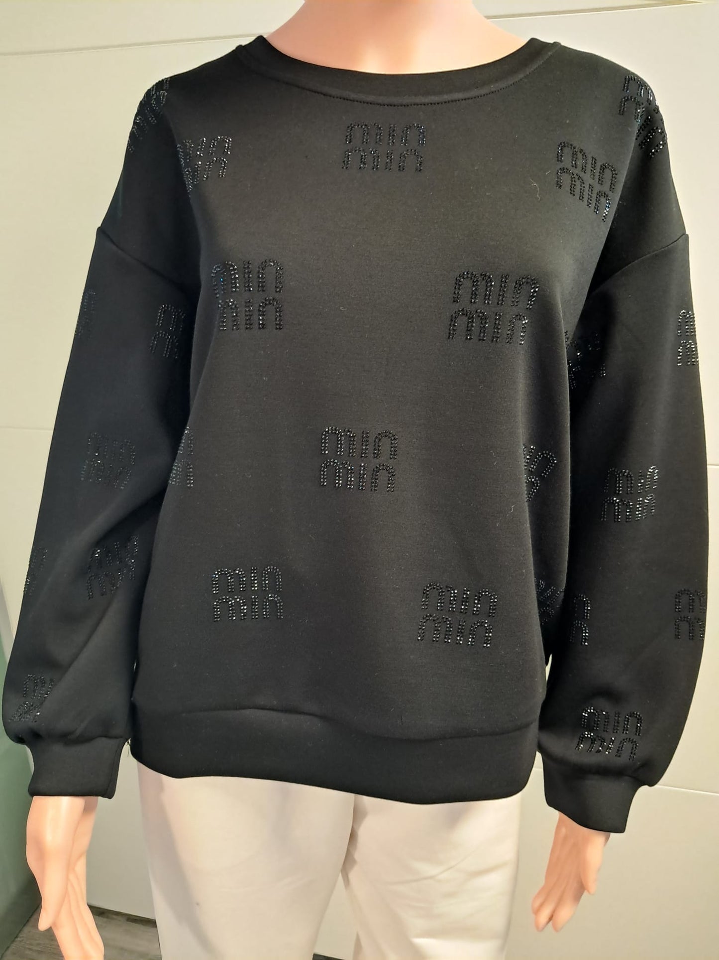Sweatshirt mit Strass Schrift Druck