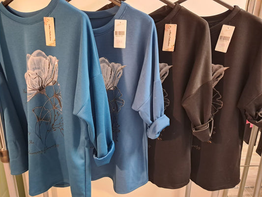 Sweatshirt mit Druck und Strass