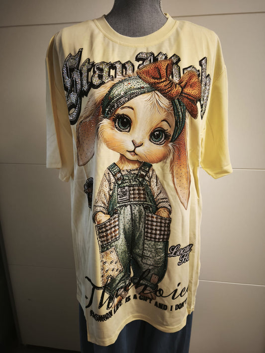 Zuckersüßes T-Shirt mit Motiv und bunt angepassten Strasssteinen bis 44/46 tragbar