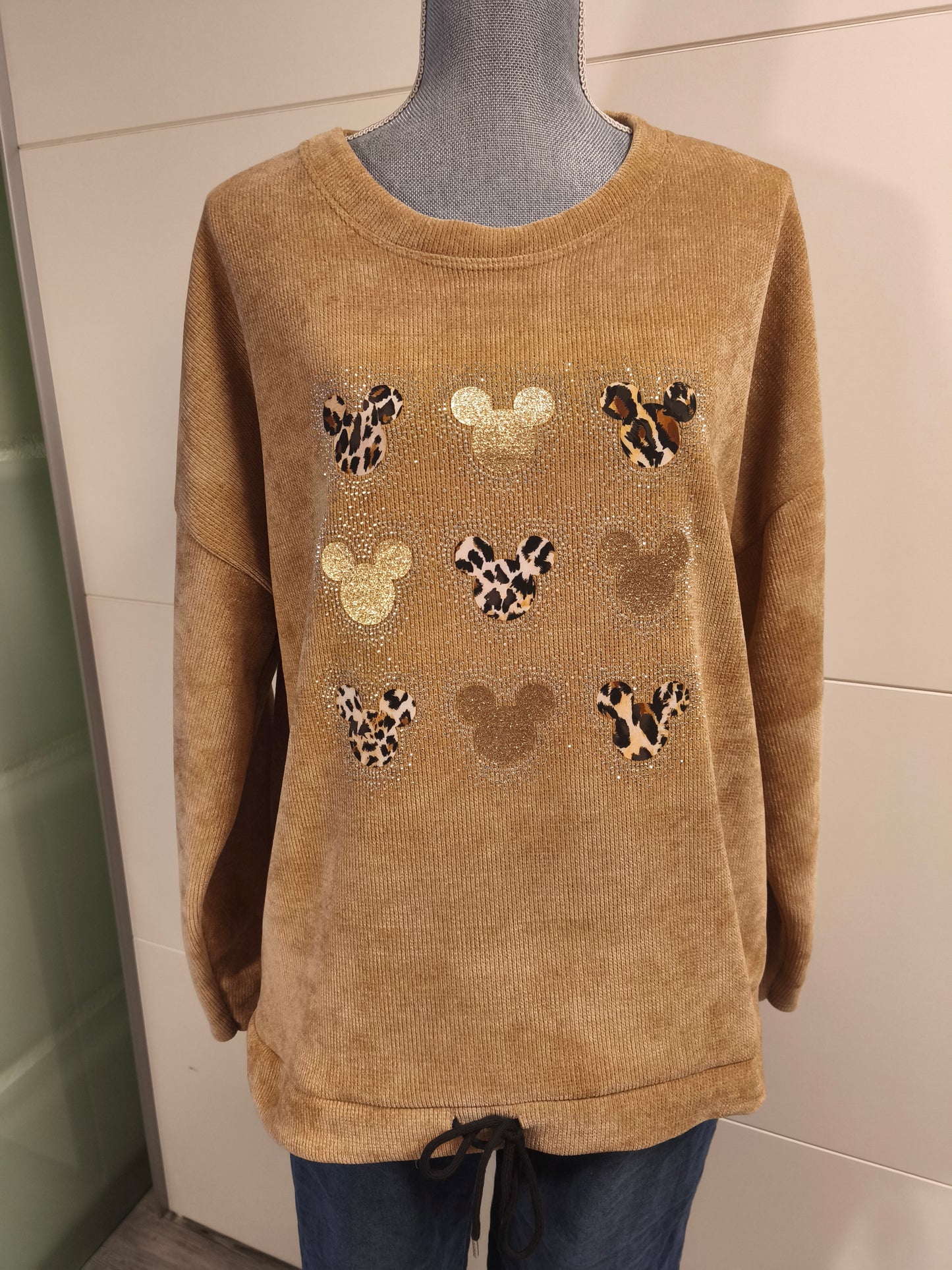 Feincord Maus Pullover mit Strass