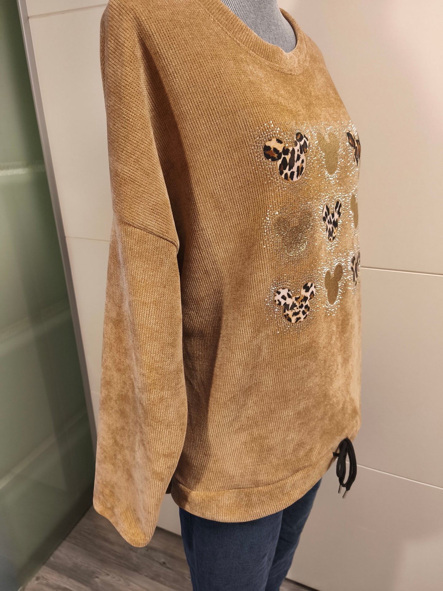 Feincord Maus Pullover mit Strass