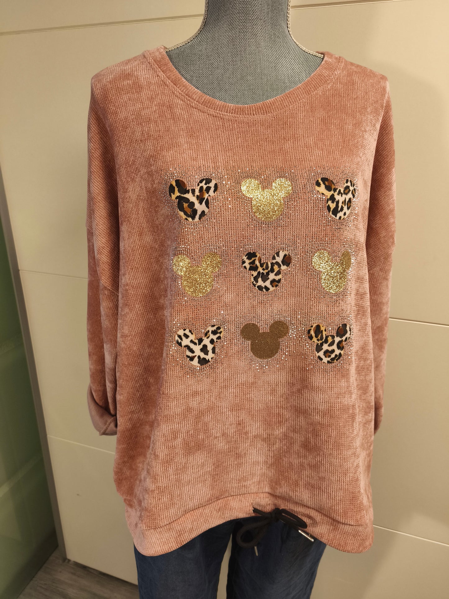 Feincord Maus Pullover mit Strass
