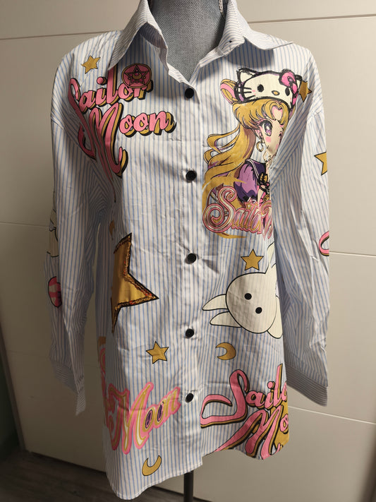 Streifen Hemd mit Druck Sailor Moon und Hello Kitty