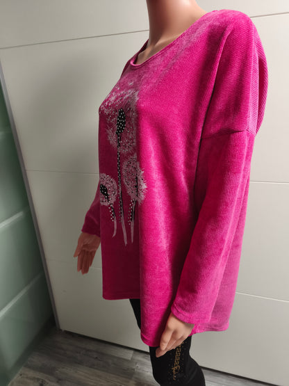 Feincord Pullover in Pink bis Gr. 44/46 tragbar