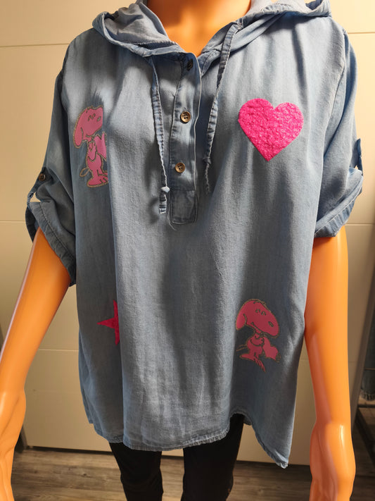 Leichtes Long Jeans Optik Hemd