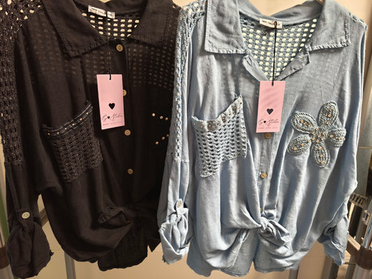 Loch Blusenhemd mit Strass