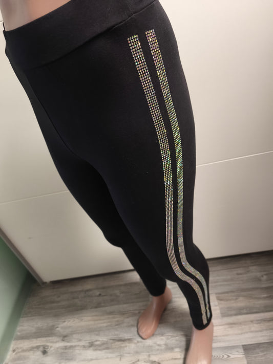 Leggings mit Strass Streifen Seitlich