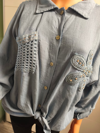 Loch Blusenhemd mit Strass