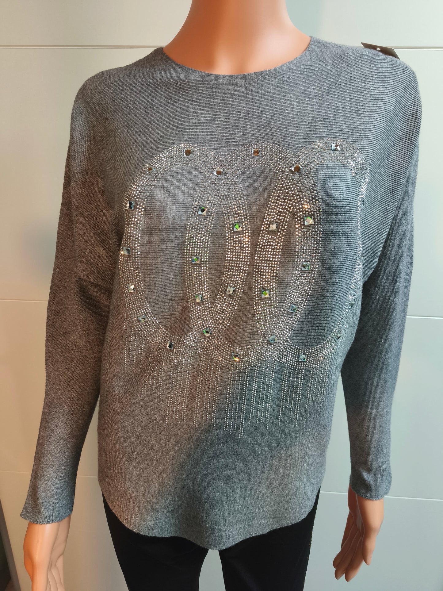 Feinstrick Pullover mit Strasssteinen bis 38 tragbar