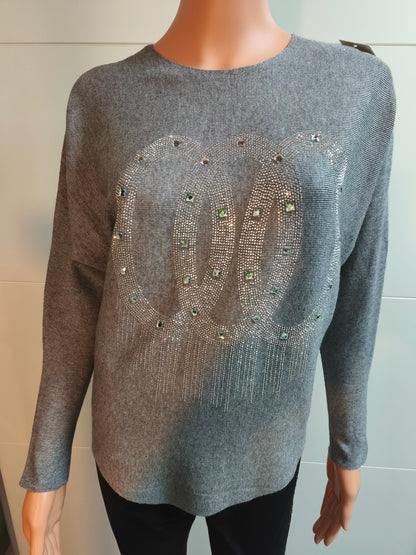 Feinstrick Pullover mit Strasssteinen bis 38 tragbar